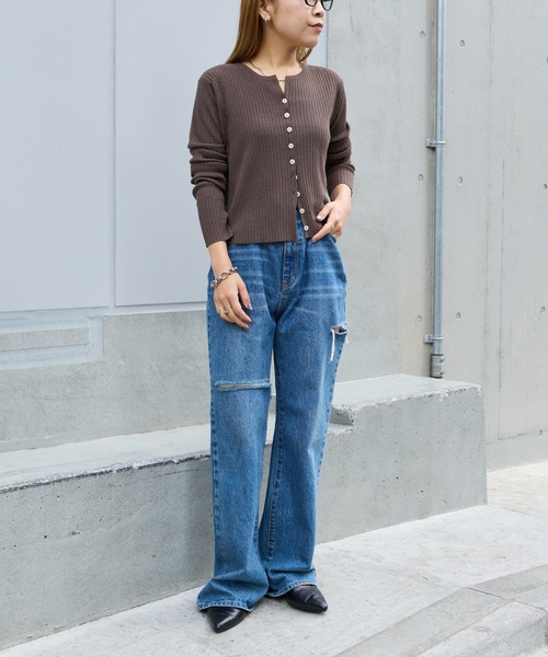 COLONY 2139（コロニートゥーワンスリーナイン）の「シアーリブカーディガン（カーディガン/ボレロ・レディース・レッド/グレー/ブラック/ベージュ/ブラウン/ピンク/ミント/イエロー/オレンジ・FREE）」の10枚目の写真