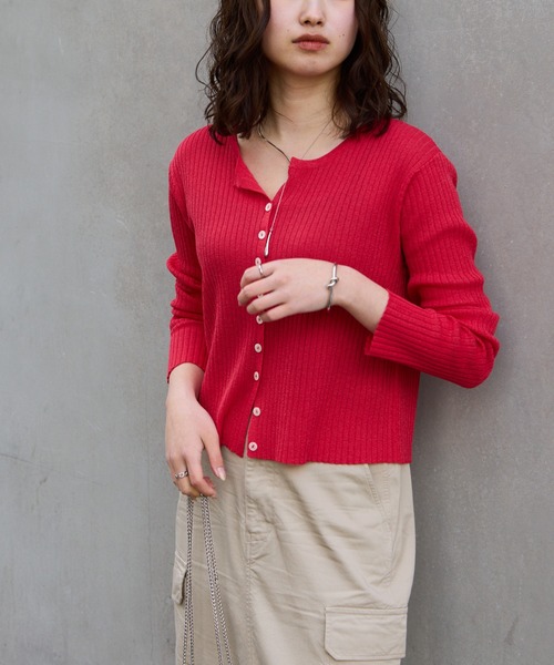 COLONY 2139（コロニートゥーワンスリーナイン）の「シアーリブカーディガン（カーディガン/ボレロ・レディース・レッド/グレー/ブラック/ベージュ/ブラウン/ピンク/ミント/イエロー/オレンジ・FREE）」の13枚目の写真