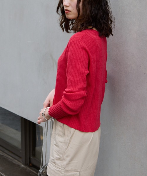 COLONY 2139（コロニートゥーワンスリーナイン）の「シアーリブカーディガン（カーディガン/ボレロ・レディース・レッド/グレー/ブラック/ベージュ/ブラウン/ピンク/ミント/イエロー/オレンジ・FREE）」の14枚目の写真