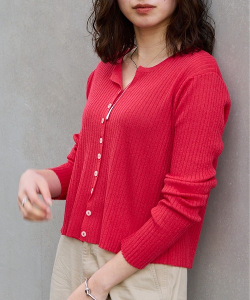 COLONY 2139（コロニートゥーワンスリーナイン）の「シアーリブカーディガン（カーディガン/ボレロ・レディース・レッド/グレー/ブラック/ベージュ/ブラウン/ピンク/ミント/イエロー/オレンジ・FREE）」の16枚目の写真