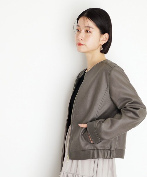 THE SHOP TK (ザ ショップ ティーケー )の「ノーカラーブルゾン(ブルゾン・レディース・ベージュ/スミクロ・12/13)」の3枚目の写真