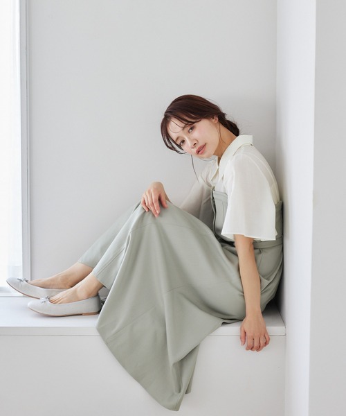 mysty woman（ミスティウーマン）の「［追加1］フレアスリーブドッキングワンピース  328280（ワンピース・レディース・ベージュ/ダークブラウン/チャコールグレー・FREE）」の2枚目の写真