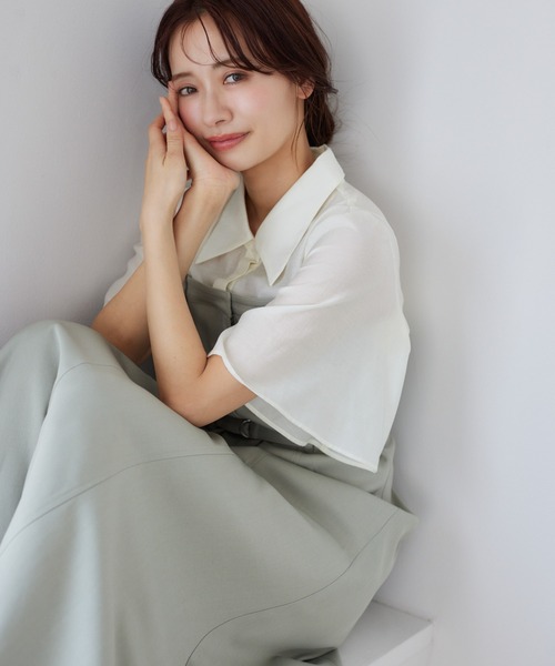 mysty woman フレアスリーブドッキングワンピース 328280 mysty woman ワンピース 「追加1」フレアスリーブドッキング