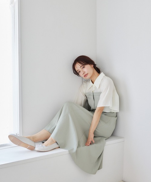 mysty woman（ミスティウーマン）の「［追加1］フレアスリーブドッキングワンピース  328280（ワンピース・レディース・ベージュ/ダークブラウン/チャコールグレー・FREE）」の5枚目の写真