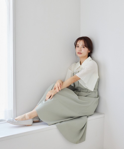 mysty woman（ミスティウーマン）の「［追加1］フレアスリーブドッキングワンピース  328280（ワンピース・レディース・ベージュ/ダークブラウン/チャコールグレー・FREE）」の6枚目の写真