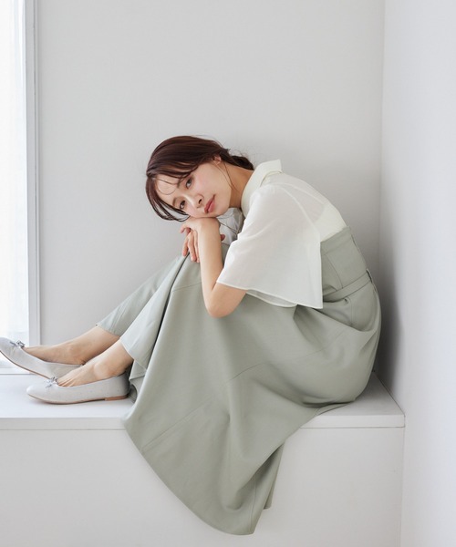 mysty woman（ミスティウーマン）の「［追加1］フレアスリーブドッキングワンピース  328280（ワンピース・レディース・ベージュ/ダークブラウン/チャコールグレー・FREE）」の7枚目の写真