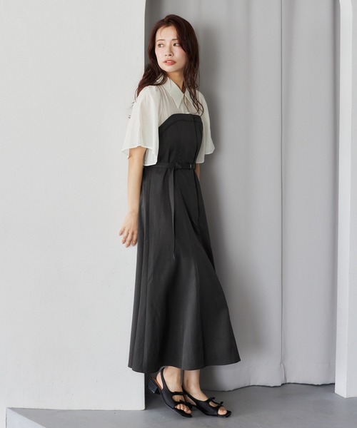 mysty woman（ミスティウーマン）の「［追加1］フレアスリーブドッキングワンピース  328280（ワンピース・レディース・ベージュ/ダークブラウン/チャコールグレー・FREE）」の11枚目の写真