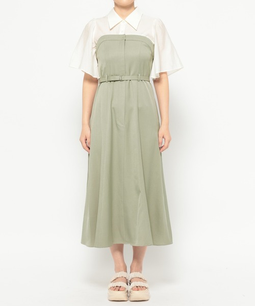 mysty woman（ミスティウーマン）の「［追加1］フレアスリーブドッキングワンピース  328280（ワンピース・レディース・ベージュ/ダークブラウン/チャコールグレー・FREE）」の12枚目の写真