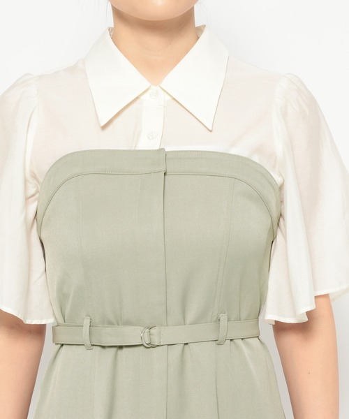 mysty woman（ミスティウーマン）の「［追加1］フレアスリーブドッキングワンピース  328280（ワンピース・レディース・ベージュ/ダークブラウン/チャコールグレー・FREE）」の15枚目の写真