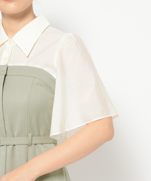 mysty woman（ミスティウーマン）の「［追加1］フレアスリーブドッキングワンピース  328280（ワンピース・レディース・ベージュ/ダークブラウン/チャコールグレー・FREE）」の16枚目の写真