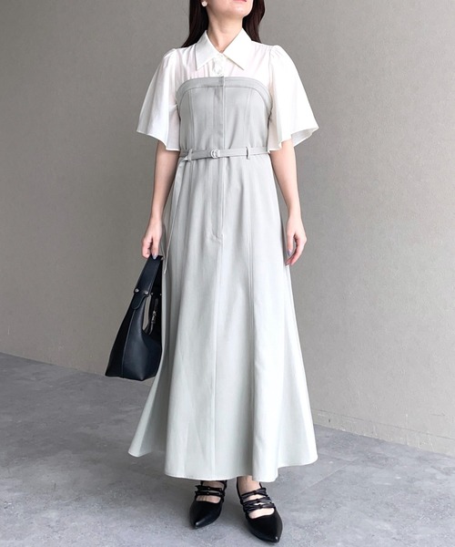 mysty woman フレアスリーブドッキングワンピース 328280 セール】［追加1］フレアスリーブドッキングワンピース 328280