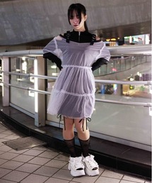 axes femme POETIQUE | 肩あきチュールロングトップス(Tシャツ/カットソー)