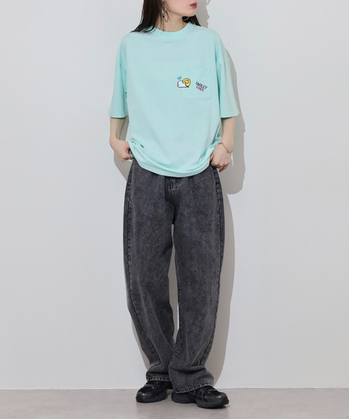 FUNALIVE（ファンアライブ）の「SMILEY FACEオーバーサイズ  ヘビーウエイト半袖Tシャツ（Tシャツ/カットソー・メンズ・ミント/ネイビー/ブラック/スミクロ/ホワイト/レモンイエロー/ダークグリーン/オフホワイト・M/L/LL）」の13枚目の写真