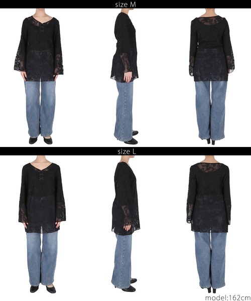 coca（coca）（コカ）の「フロッキーレースチュニック（Tシャツ/カットソー・レディース・ブラック/アイボリー・L/M）」の13枚目の写真