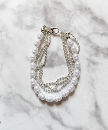 yu-ka([J)YU-KA:p[×Vo[`F[uXbg Perl x silver chain bracelet(uXbg)