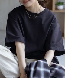 【 綿 100% 】NAVY 裾リブTシャツ