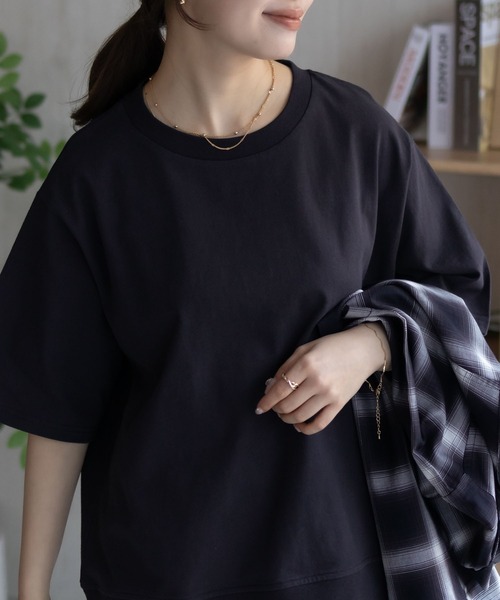 NAVY(ネイビー)の「【 綿 100% 】NAVY 裾リブTシャツ(Tシャツ/カットソー・レディース・オートミール/チャコール/ベージュ/レッド系・M/L)」の12枚目の写真