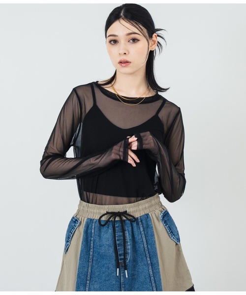 ANAP(アナップ)の「パワーメッシュ クルーネックロンT(Tシャツ/カットソー・レディース・ブラック/ホワイト・FREE)」の2枚目の写真