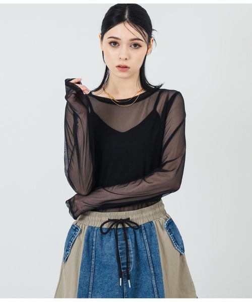 ANAP(アナップ)の「パワーメッシュ クルーネックロンT(Tシャツ/カットソー・レディース・ブラック/ホワイト・FREE)」の4枚目の写真