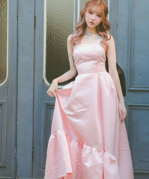 Tika(ティカ)の「キャバドレス ロング フレア バックリボンベアゴージャス Aラインバースデーフリルテールドレス(ドレス・レディース・ピンク・LARGE/MEDIUM/SMALL)」の4枚目の写真