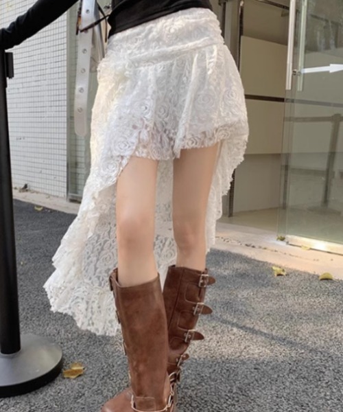 lilful(リルフル)の「【インパン付き】フラワーレースアシメトリー ティアードスカート(スカート・レディース・ホワイト/ブラック・S/M)」の10枚目の写真