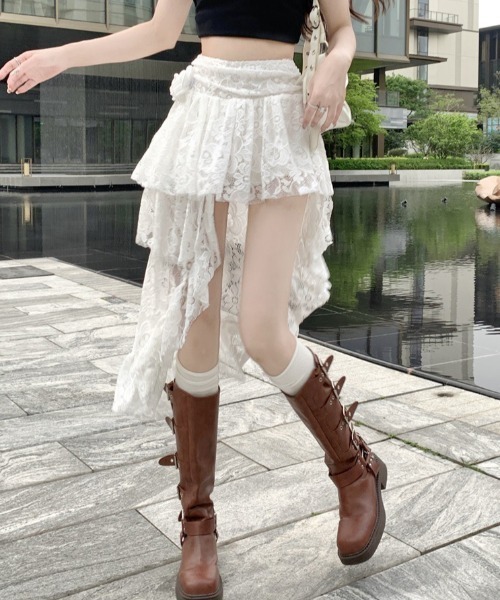 lilful(リルフル)の「【インパン付き】フラワーレースアシメトリー ティアードスカート(スカート・レディース・ホワイト/ブラック・S/M)」の16枚目の写真