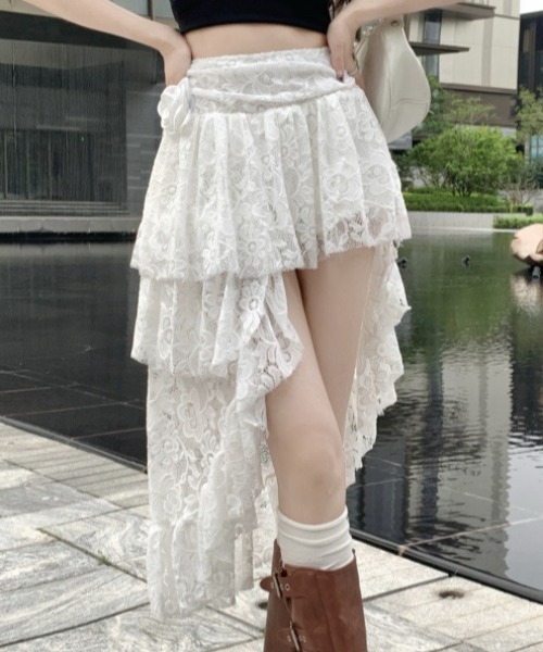 lilful(リルフル)の「【インパン付き】フラワーレースアシメトリー ティアードスカート(スカート・レディース・ホワイト/ブラック・S/M)」の17枚目の写真