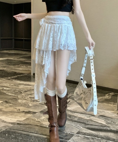 lilful(リルフル)の「【インパン付き】フラワーレースアシメトリー ティアードスカート(スカート・レディース・ホワイト/ブラック・S/M)」の9枚目の写真