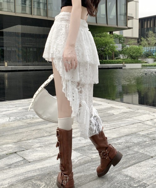 lilful(リルフル)の「【インパン付き】フラワーレースアシメトリー ティアードスカート(スカート・レディース・ホワイト/ブラック・S/M)」の12枚目の写真