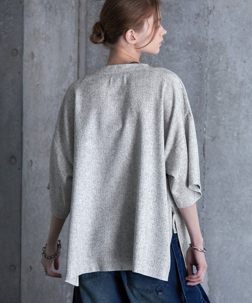 SERACE（セラス）の「【SERACE】Loose silhouette side zip tweed short sleeve t-shirt / ルーズシルエットサイドジップツイード半袖Tシャツ（Tシャツ/カットソー・メンズ・ブラック/ホワイト・S/M/L）」の14枚目の写真