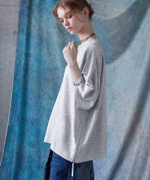 SERACE（セラス）の「【SERACE】Loose silhouette side zip tweed short sleeve t-shirt / ルーズシルエットサイドジップツイード半袖Tシャツ（Tシャツ/カットソー・メンズ・ブラック/ホワイト・S/M/L）」の15枚目の写真