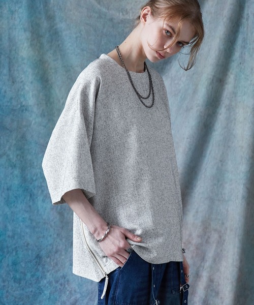 SERACE（セラス）の「【SERACE】Loose silhouette side zip tweed short sleeve t-shirt / ルーズシルエットサイドジップツイード半袖Tシャツ（Tシャツ/カットソー・メンズ・ブラック/ホワイト・S/M/L）」の16枚目の写真