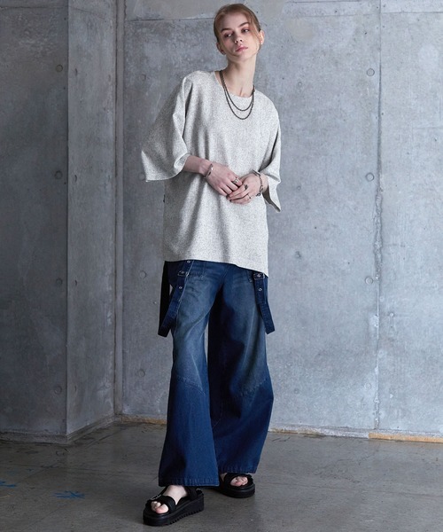 SERACE（セラス）の「【SERACE】Loose silhouette side zip tweed short sleeve t-shirt / ルーズシルエットサイドジップツイード半袖Tシャツ（Tシャツ/カットソー・メンズ・ブラック/ホワイト・S/M/L）」の22枚目の写真