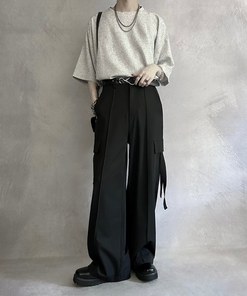 SERACE（セラス）の「【SERACE】Loose silhouette side zip tweed short sleeve t-shirt / ルーズシルエットサイドジップツイード半袖Tシャツ（Tシャツ/カットソー・メンズ・ブラック/ホワイト・S/M/L）」の8枚目の写真