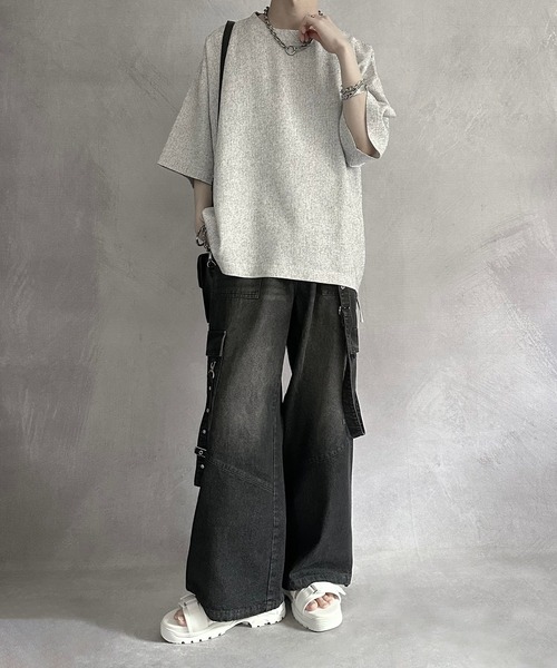 SERACE（セラス）の「【SERACE】Loose silhouette side zip tweed short sleeve t-shirt / ルーズシルエットサイドジップツイード半袖Tシャツ（Tシャツ/カットソー・メンズ・ブラック/ホワイト・S/M/L）」の9枚目の写真