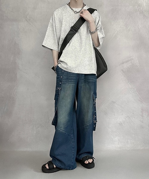 SERACE（セラス）の「【SERACE】Loose silhouette side zip tweed short sleeve t-shirt / ルーズシルエットサイドジップツイード半袖Tシャツ（Tシャツ/カットソー・メンズ・ブラック/ホワイト・S/M/L）」の10枚目の写真