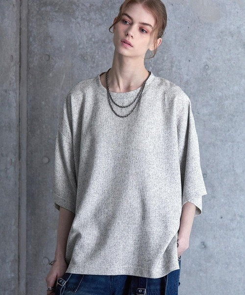 SERACE（セラス）の「【SERACE】Loose silhouette side zip tweed short sleeve t-shirt / ルーズシルエットサイドジップツイード半袖Tシャツ（Tシャツ/カットソー・メンズ・ブラック/ホワイト・S/M/L）」の11枚目の写真
