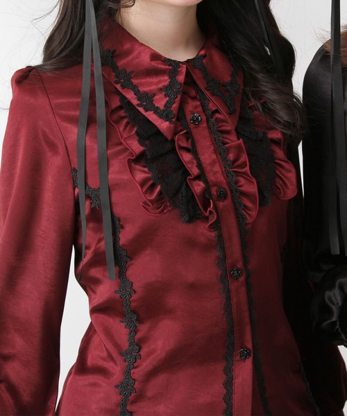 DearMyLove（ディアマイラブ）の「ゴシック風バラレースフリルブラウス（シャツ/ブラウス・レディース・ブラック/ボルドー/パープル・MEDIUM/LARGE/LL/3L）」の10枚目の写真