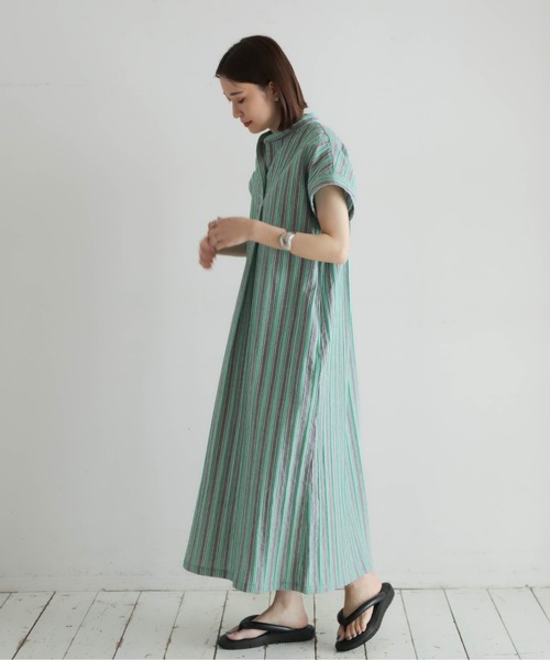 タグ付新品 FIL DE FERシアサッカーストライプ スキッパーワンピース