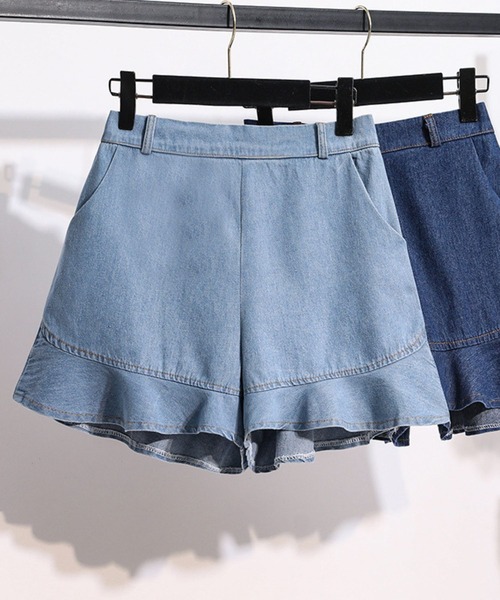 SPIGA(スピーガ)の「裾ペプラムキュロット(デニムパンツ・レディース・ネイビー/ブルー・SMALL/MEDIUM/LARGE)」の1枚目の写真