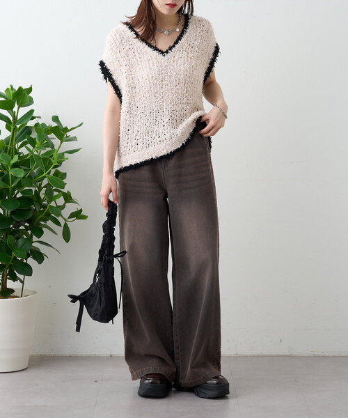 w closet（ダブルクローゼット）の「【2サイズ展開】サイドラインジャガードデニムパンツ（デニムパンツ・レディース・ブルー/ブラウン・0/1）」の10枚目の写真