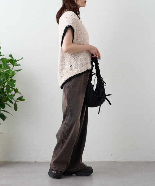 w closet（ダブルクローゼット）の「【2サイズ展開】サイドラインジャガードデニムパンツ（デニムパンツ・レディース・ブルー/ブラウン・0/1）」の11枚目の写真