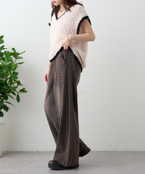 w closet（ダブルクローゼット）の「【2サイズ展開】サイドラインジャガードデニムパンツ（デニムパンツ・レディース・ブルー/ブラウン・0/1）」の12枚目の写真