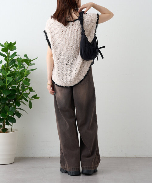 w closet（ダブルクローゼット）の「【2サイズ展開】サイドラインジャガードデニムパンツ（デニムパンツ・レディース・ブルー/ブラウン・0/1）」の14枚目の写真