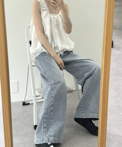 w closet（ダブルクローゼット）の「【2サイズ展開】サイドラインジャガードデニムパンツ（デニムパンツ・レディース・ブルー/ブラウン・0/1）」の15枚目の写真