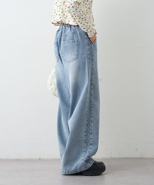 w closet（ダブルクローゼット）の「【2サイズ展開】サイドラインジャガードデニムパンツ（デニムパンツ・レディース・ブルー/ブラウン・0/1）」の19枚目の写真