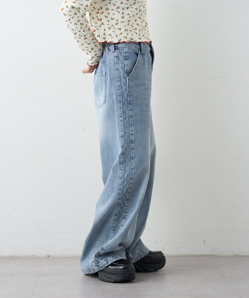 w closet（ダブルクローゼット）の「【2サイズ展開】サイドラインジャガードデニムパンツ（デニムパンツ・レディース・ブルー/ブラウン・0/1）」の20枚目の写真