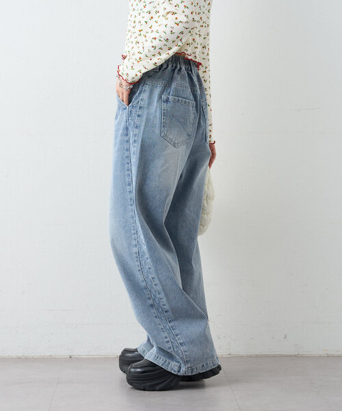 w closet（ダブルクローゼット）の「【2サイズ展開】サイドラインジャガードデニムパンツ（デニムパンツ・レディース・ブルー/ブラウン・0/1）」の21枚目の写真