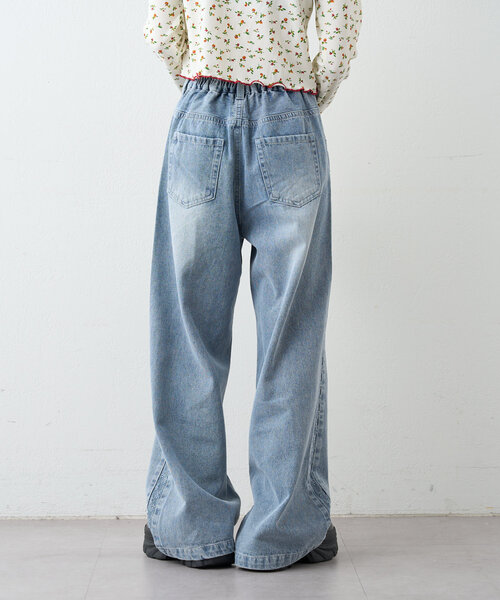 w closet（ダブルクローゼット）の「【2サイズ展開】サイドラインジャガードデニムパンツ（デニムパンツ・レディース・ブルー/ブラウン・0/1）」の22枚目の写真