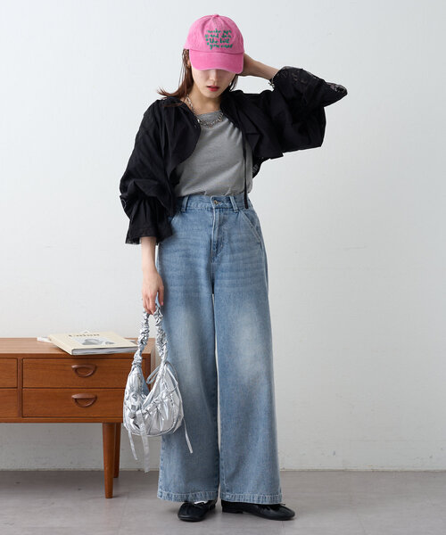 2サイズ展開】サイドラインジャガードデニムパンツ（デニム